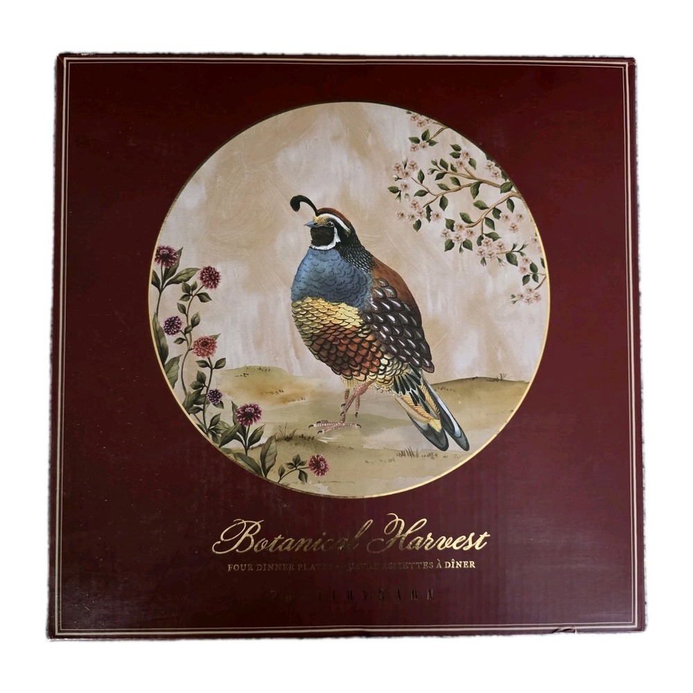 Pottery Barn Botanical Harvest BIRD Dinner Plates‎ Set of 4 NOB Quail Duck Etc